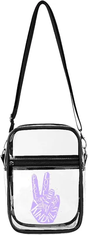 Peace Love Faith Joy Clear Crossbody Bag Stadium Bag Adjustable Side Shoulder Bags Messenger Bag with 2 Compartments