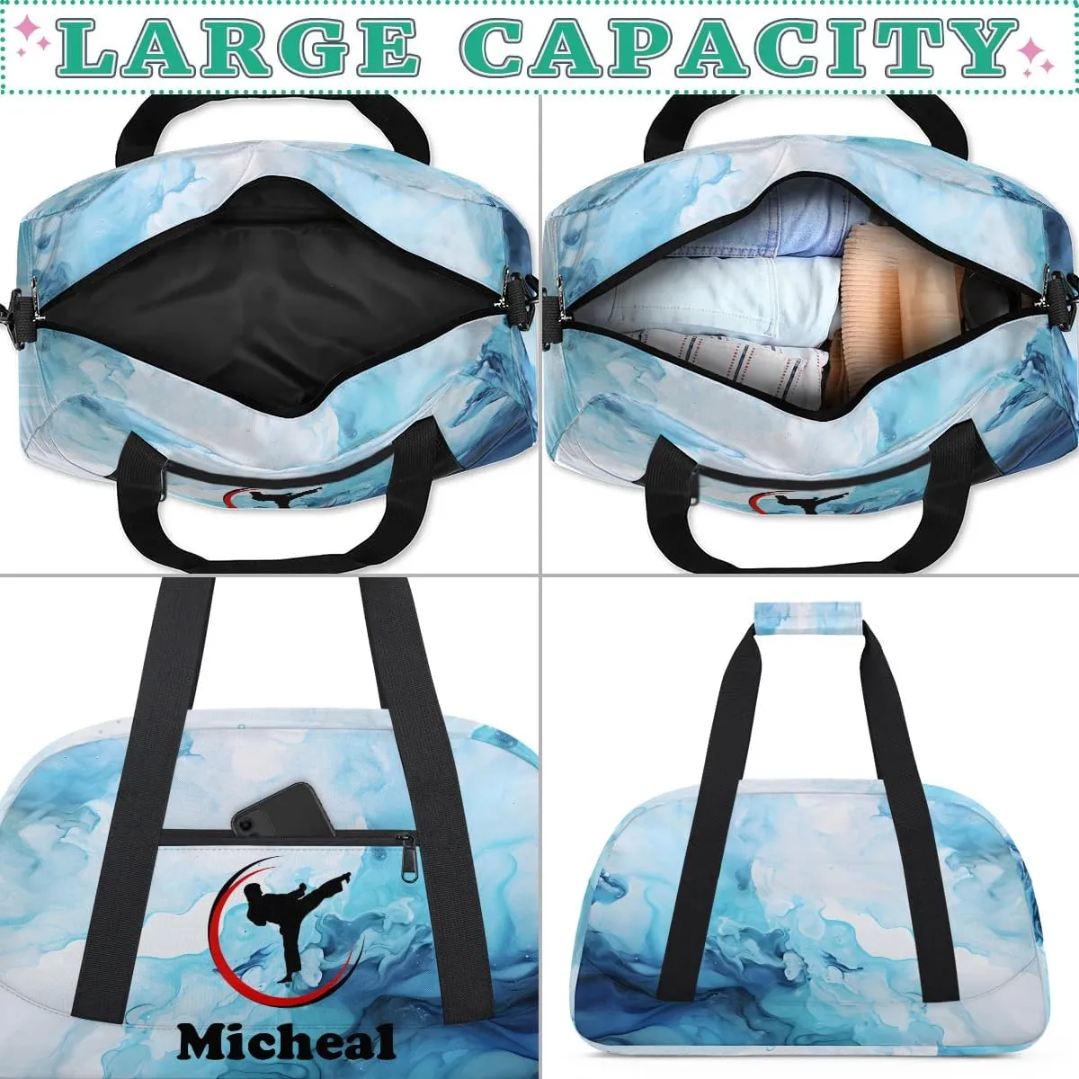 Personalized Martial Art Bag Duffel Bag for Girls, Custom Taekwondo Karate Bag Overnight Bags for Travel Weekender Practice Traning