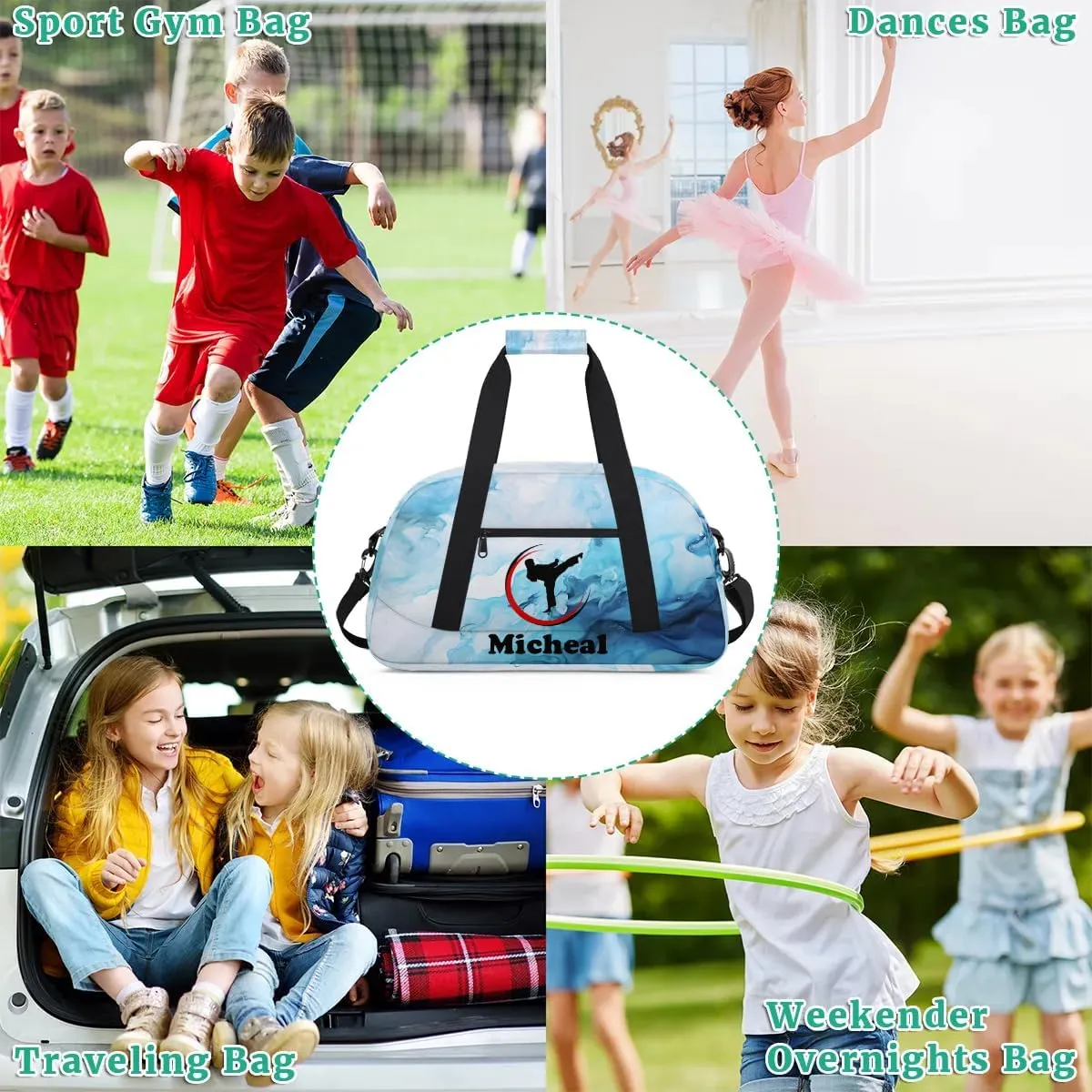 Personalized Martial Art Bag Duffel Bag for Girls, Custom Taekwondo Karate Bag Overnight Bags for Travel Weekender Practice Traning