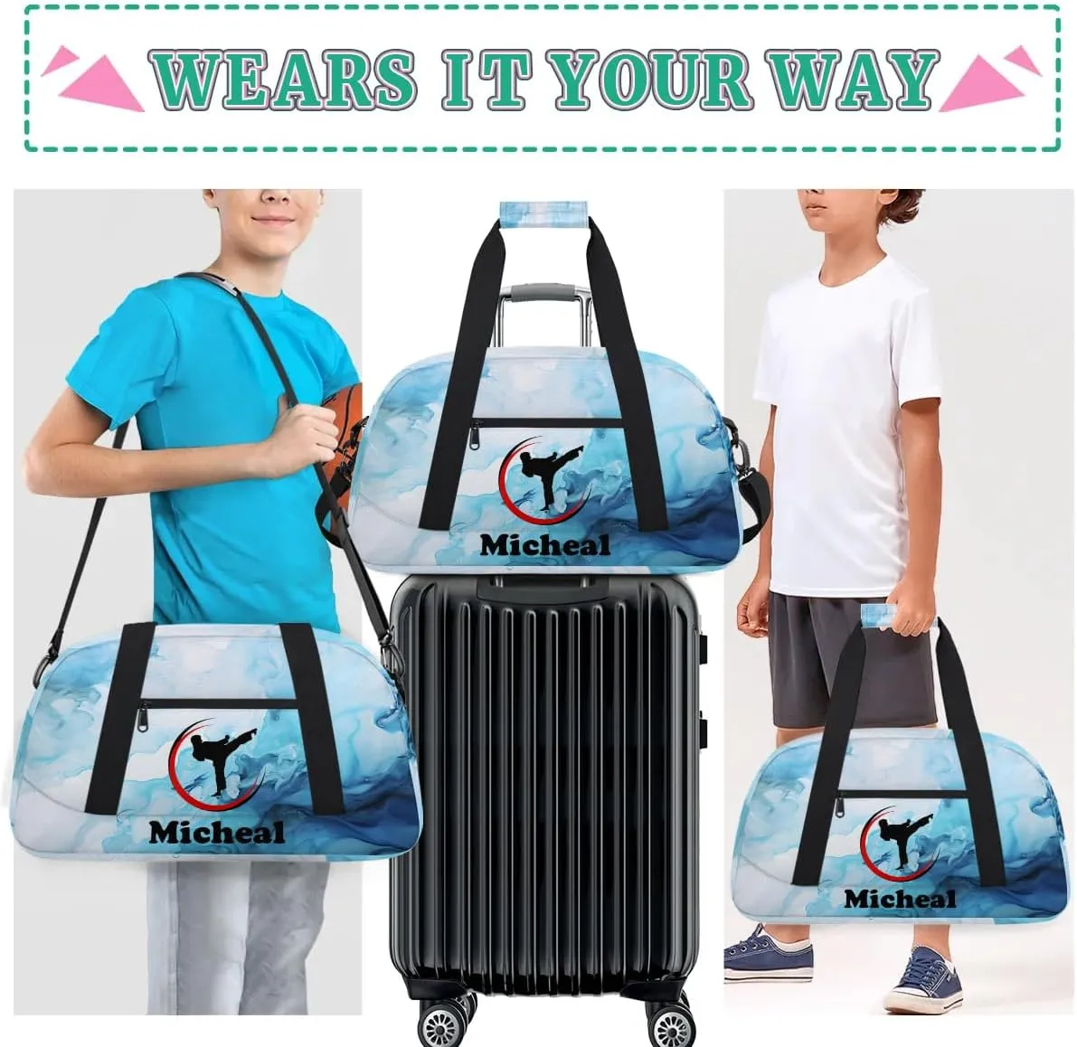 Personalized Martial Art Bag Duffel Bag for Girls, Custom Taekwondo Karate Bag Overnight Bags for Travel Weekender Practice Traning