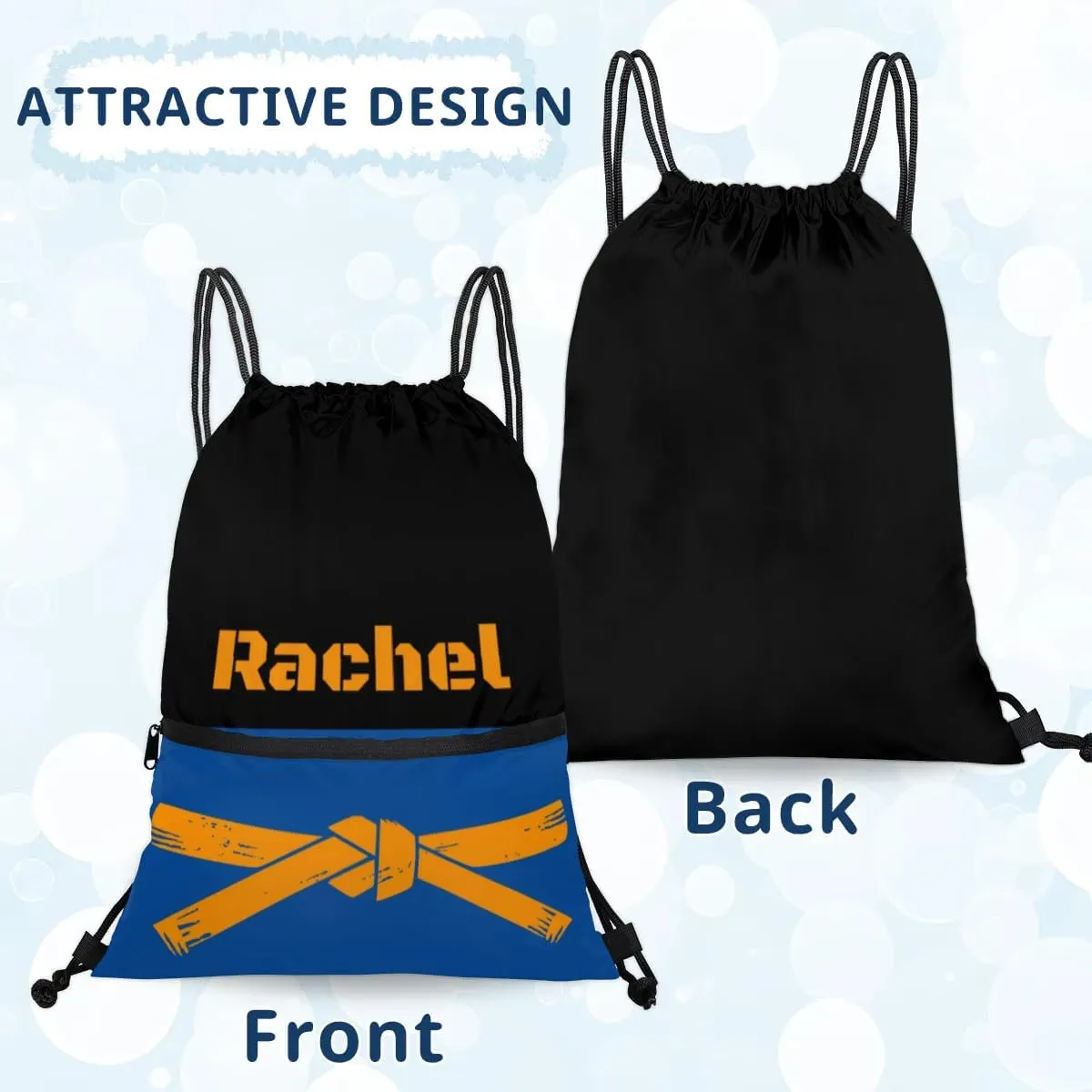 Personalized Martial Art Drawstring Bags Drawstring Backpack for Kids, Taekwondo Karate Drawstring Bags for Boys Girls Belt Orange