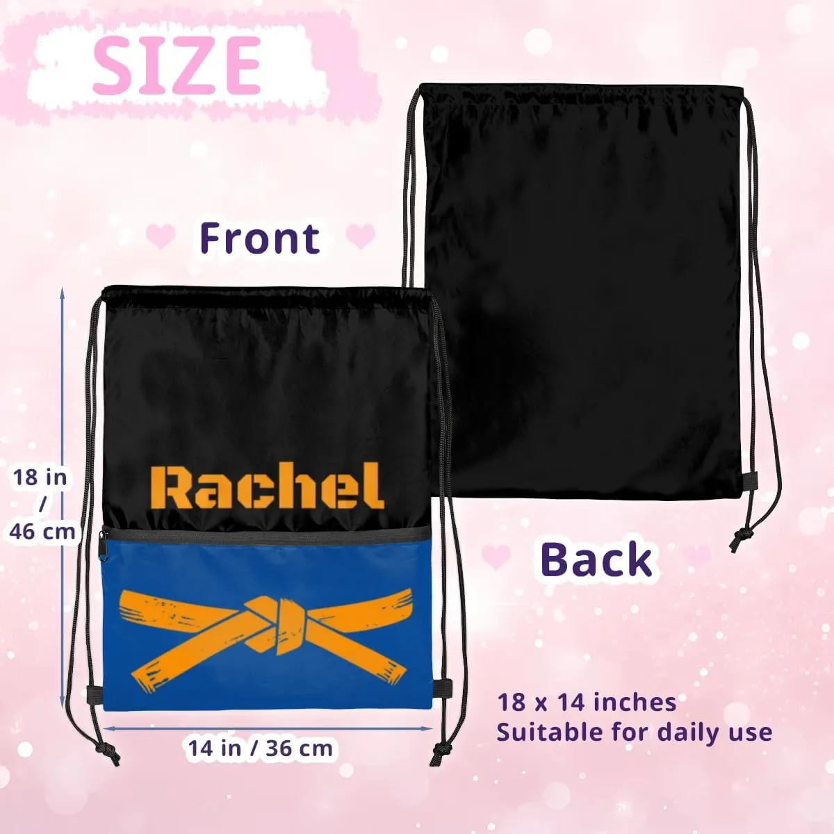 Personalized Martial Art Drawstring Bags Drawstring Backpack for Kids, Taekwondo Karate Drawstring Bags for Boys Girls Belt Orange
