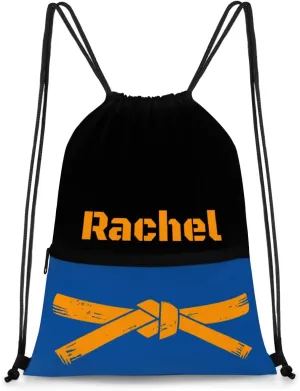 Personalized Martial Art Drawstring Bags Drawstring Backpack for Kids, Taekwondo Karate Drawstring Bags for Boys Girls Belt Orange