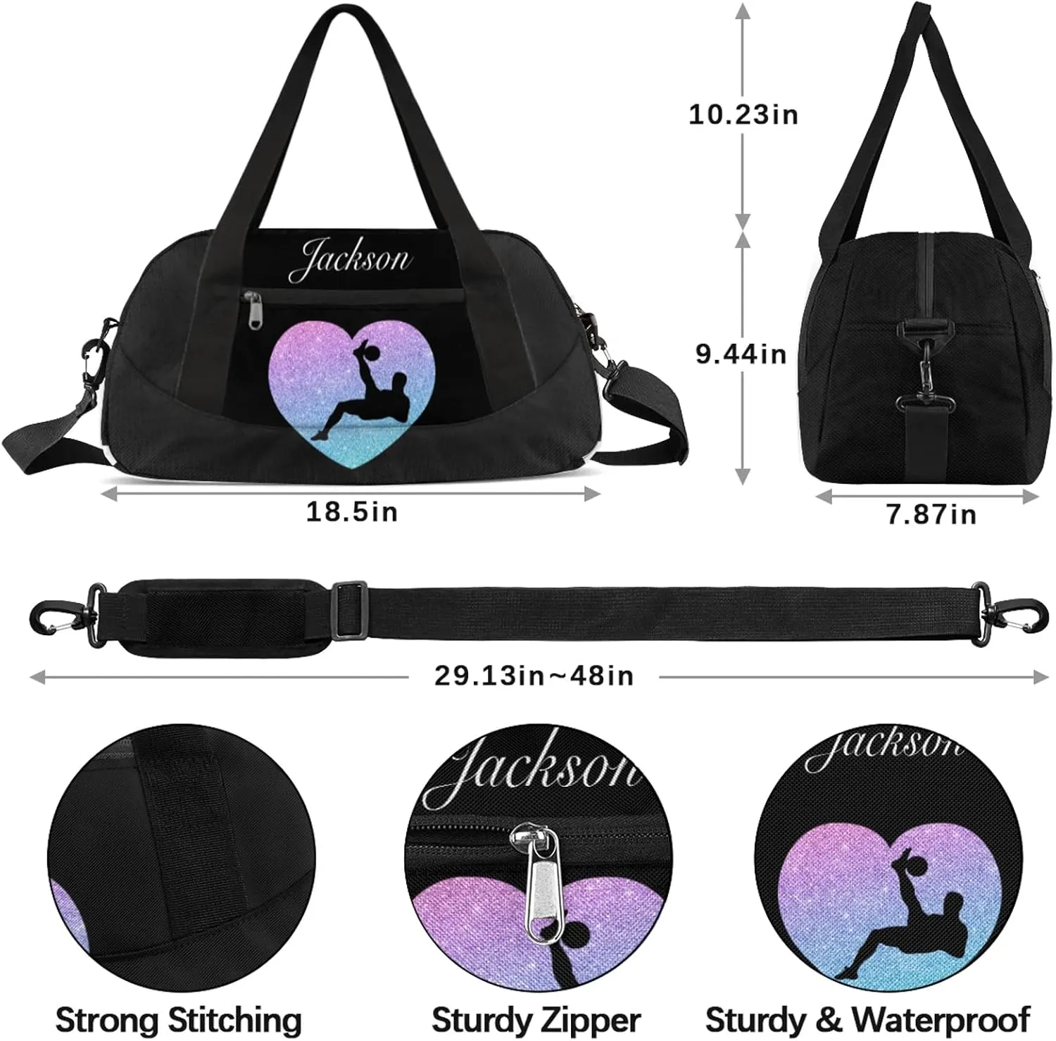 Personalized Sport Duffel Bag Custom Soccer Sports Bag with Name Travel Overnight Shoulder Bags Customized Gifts for Women Men, Gradient Blue