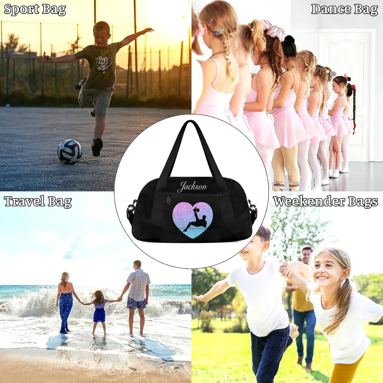 Personalized Sport Duffel Bag Custom Soccer Sports Bag with Name Travel Overnight Shoulder Bags Customized Gifts for Women Men, Gradient Blue