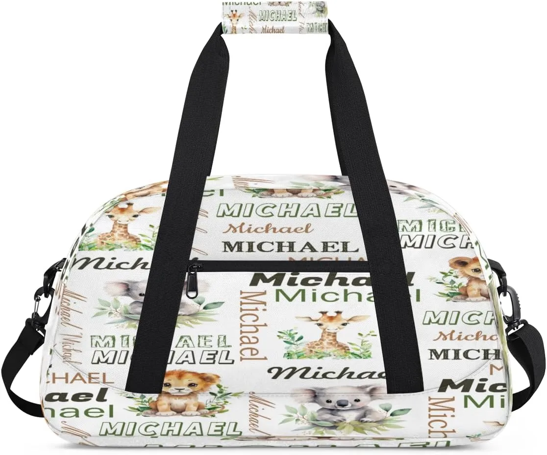 Personalized Tropical Animals Sports Duffel Bag for Women Men, Custom Travel Gym Bags Birthday Gifts with Name, Tropical Animals Overnight Weekender Bag