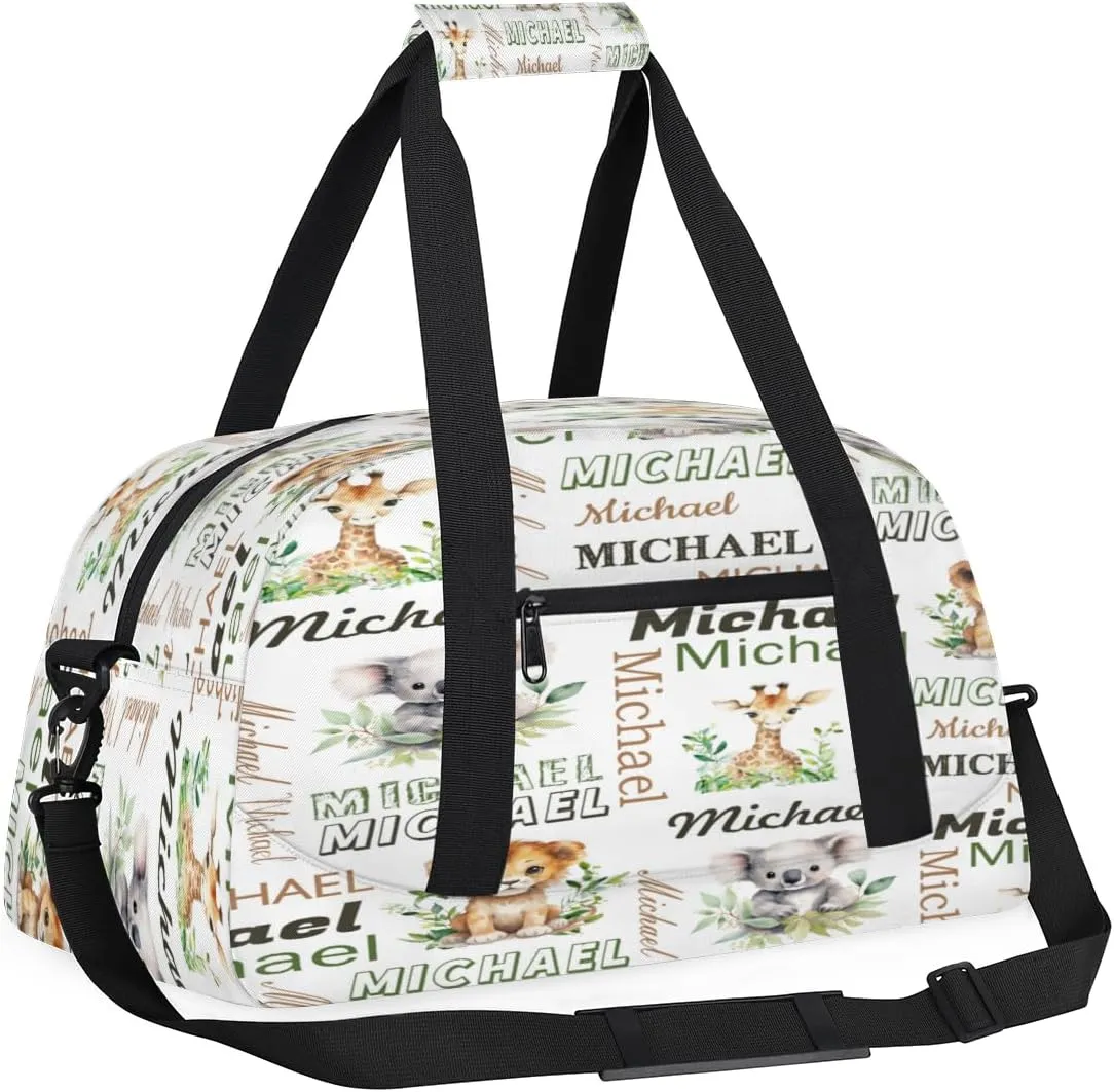 Personalized Tropical Animals Sports Duffel Bag for Women Men, Custom Travel Gym Bags Birthday Gifts with Name, Tropical Animals Overnight Weekender Bag