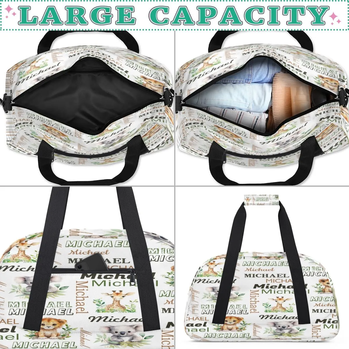 Personalized Tropical Animals Sports Duffel Bag for Women Men, Custom Travel Gym Bags Birthday Gifts with Name, Tropical Animals Overnight Weekender Bag