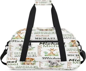 Personalized Tropical Animals Sports Duffel Bag for Women Men, Custom Travel Gym Bags Birthday Gifts with Name, Tropical Animals Overnight Weekender Bag