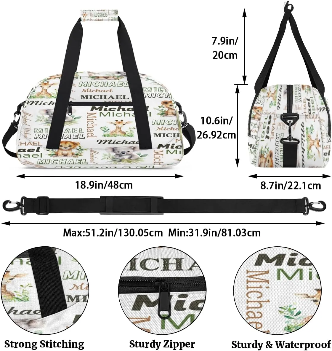 Personalized Tropical Animals Sports Duffel Bag for Women Men, Custom Travel Gym Bags Birthday Gifts with Name, Tropical Animals Overnight Weekender Bag