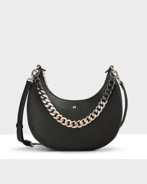Pia Crescent Shoulder Bag With Crossbody Strap   Chunky Chain Strap