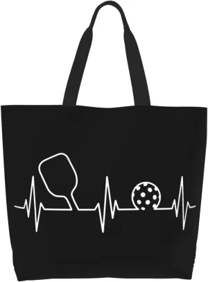 Pickleball Heartbeat Canvas Tote Bags for Women, Ladies Shoulder Handbags Large Purse Lightweight Foldable Reusable Shopping Bag with Pockets for Work, Travel, 15.7x19.7in