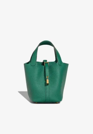 Picotin 18 in Vert Vertigo Clemence Leather with Gold Hardware