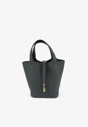 Picotin Lock 18 in Gris Misty Clemence Leather with Brushed Gold Hardware