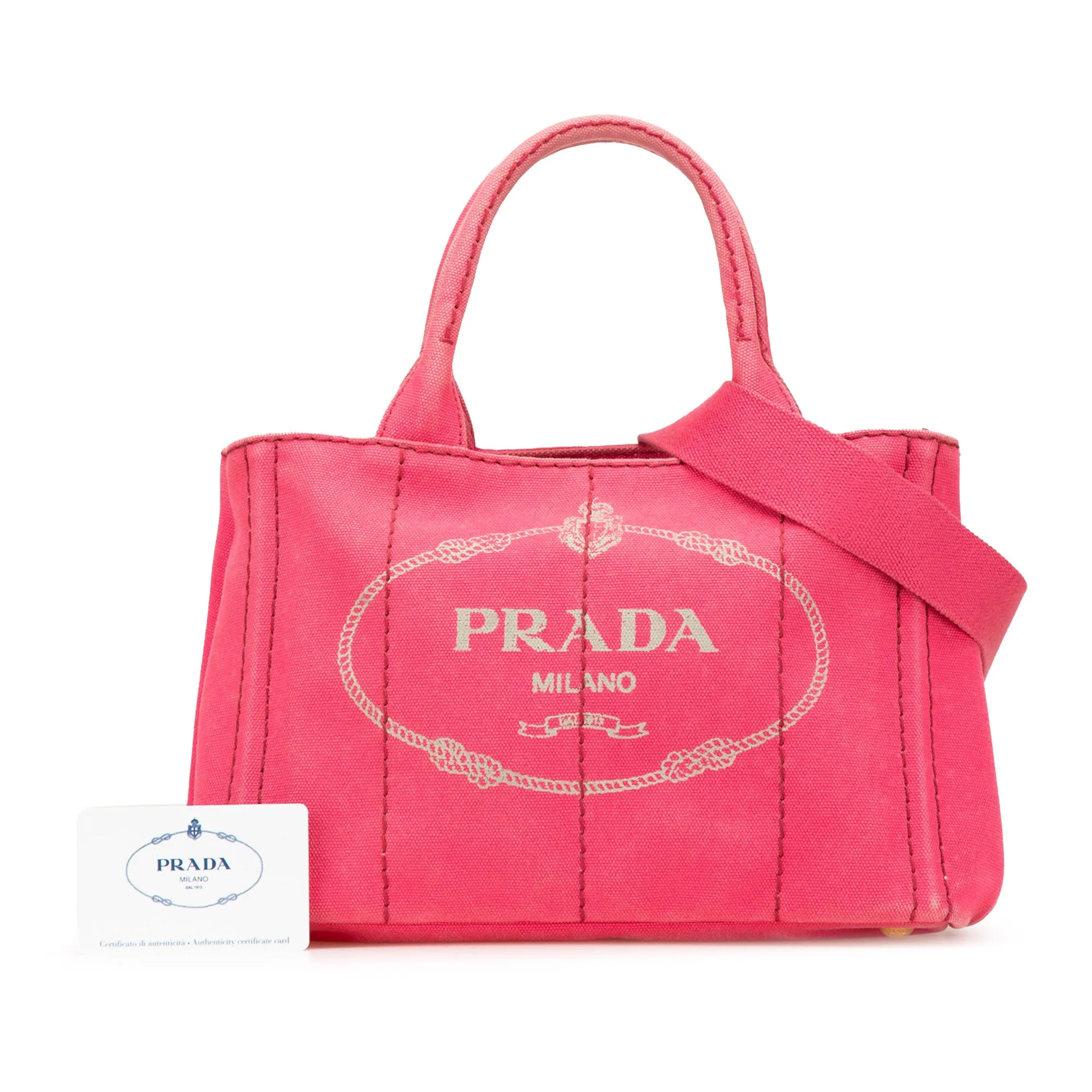 Pink Prada Small Canvas Canapa Logo Satchel