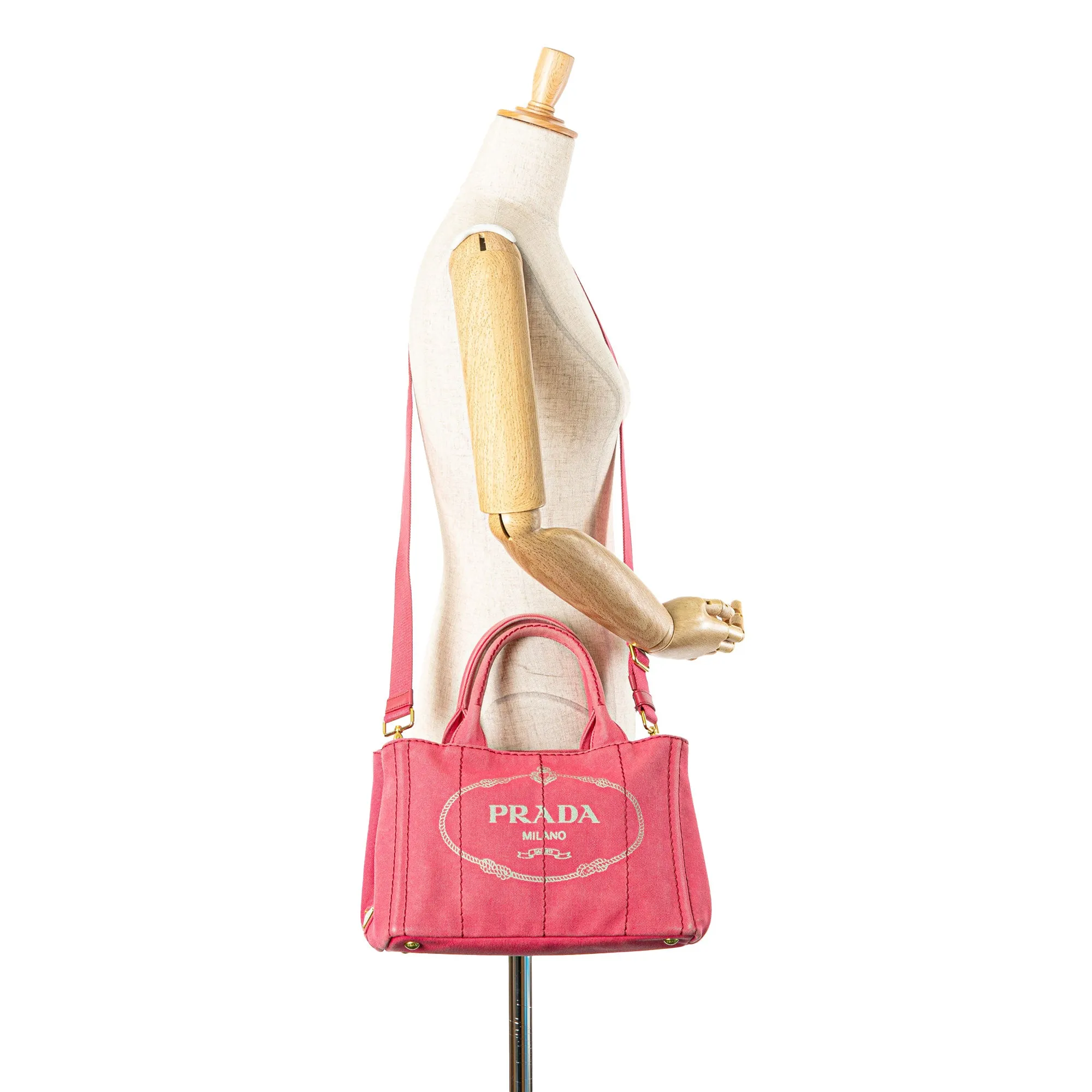 Pink Prada Small Canvas Canapa Logo Satchel
