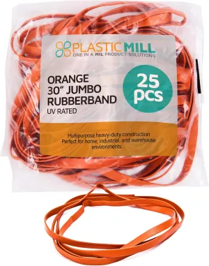 PlasticMill 30" Extra Large UV Resistant Heavy Duty Elastic Trash Can Rubber Bands - Orange, 25-Pack
