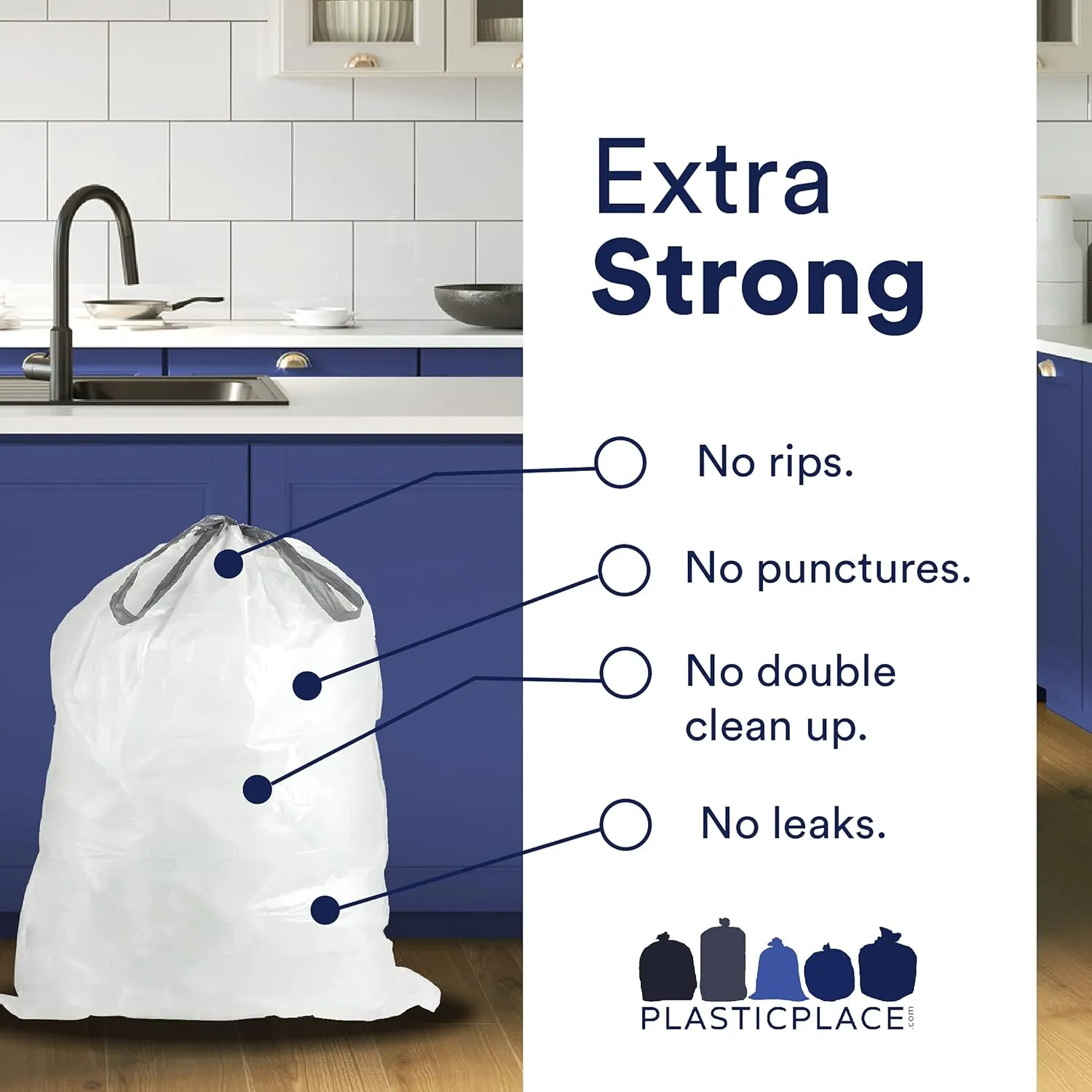 Plasticplace Custom Fit Trash Bags, Compatible with simplehuman Code F (200 Count) White Drawstring Garbage Liners 6.5 Gallon, 21.75" x 20"