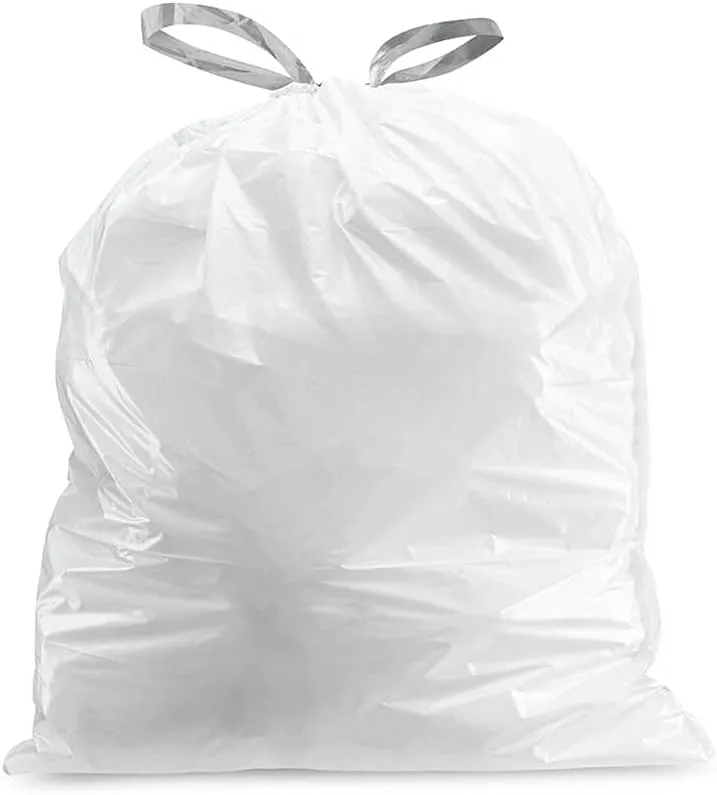 Plasticplace Custom Fit Trash Bags, Compatible with simplehuman Code F (200 Count) White Drawstring Garbage Liners 6.5 Gallon, 21.75" x 20"