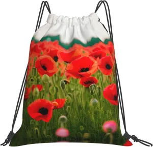 Poppy Flowers Vivid Petals print Casual drawstring backpack fitness bag, fashionable, fit for sports travel and daily use