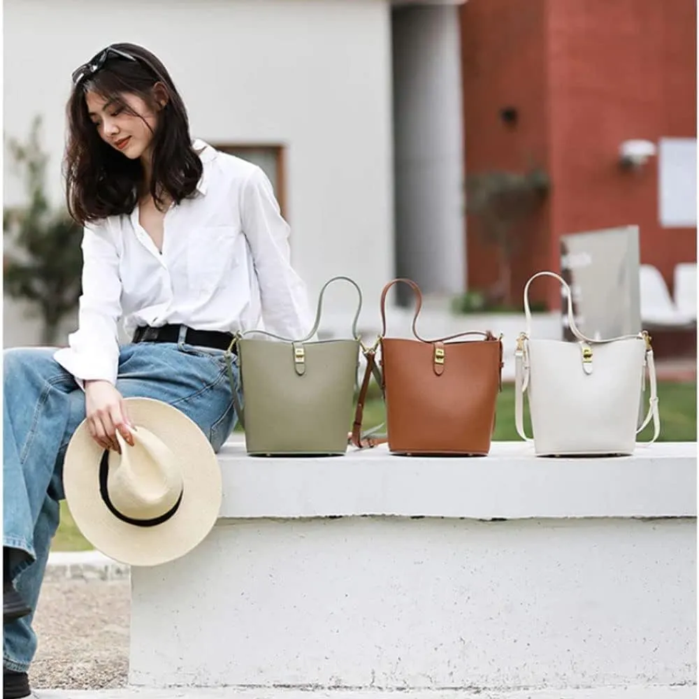 POPSEWING Leather Simple Bucket Crossbody Bag Kits, DIY Shoulder Purse with Sewing Kit, DIY Handmade Bag Kit for Mom Girlfriend (Green)