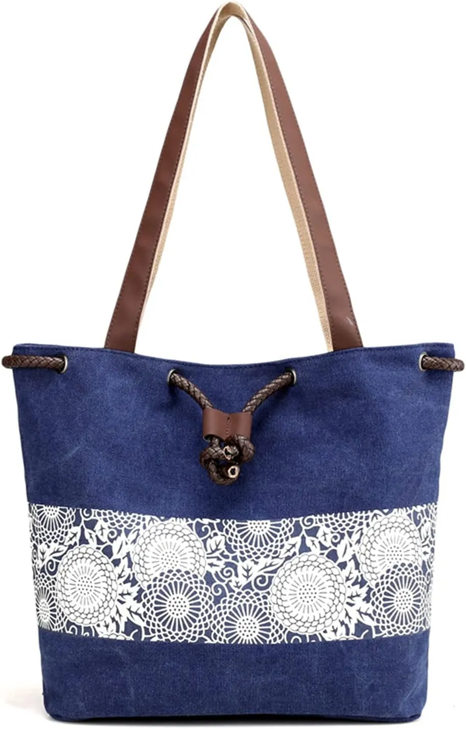 PORRASSO Women Shoulder Bag Canvas Tote Bag Retro Drawstring Bucket Bag Ladies