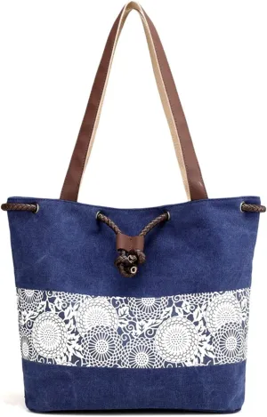 PORRASSO Women Shoulder Bag Canvas Tote Bag Retro Drawstring Bucket Bag Ladies
