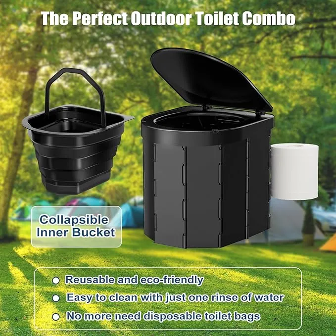 Portable Camping Toilet for Adults with Reusable Collapsible Liner for Camping, Hiking, Fishing, Long Road Trips, Outdoor Activities