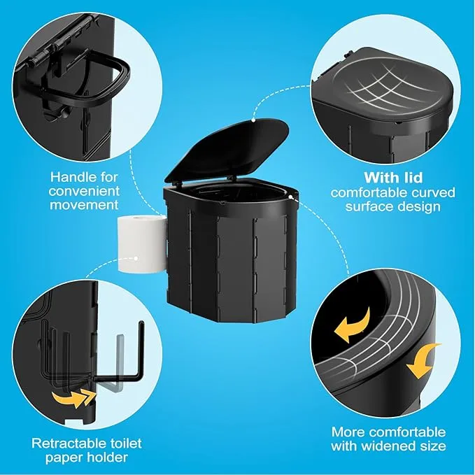 Portable Camping Toilet for Adults with Reusable Collapsible Liner for Camping, Hiking, Fishing, Long Road Trips, Outdoor Activities