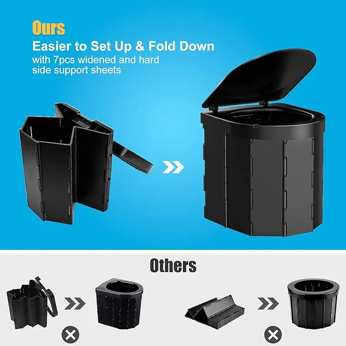 Portable Camping Toilet for Adults with Reusable Collapsible Liner for Camping, Hiking, Fishing, Long Road Trips, Outdoor Activities