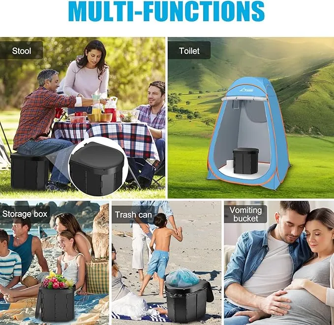 Portable Camping Toilet for Adults with Reusable Collapsible Liner for Camping, Hiking, Fishing, Long Road Trips, Outdoor Activities