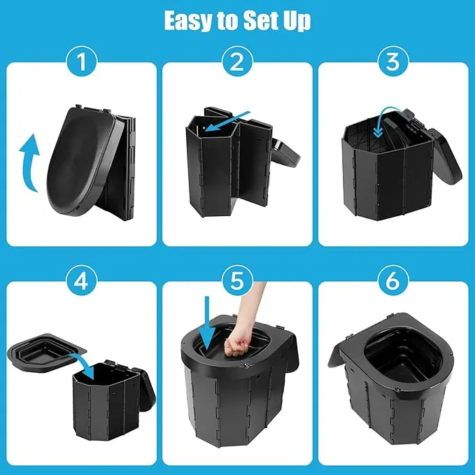 Portable Camping Toilet for Adults with Reusable Collapsible Liner for Camping, Hiking, Fishing, Long Road Trips, Outdoor Activities