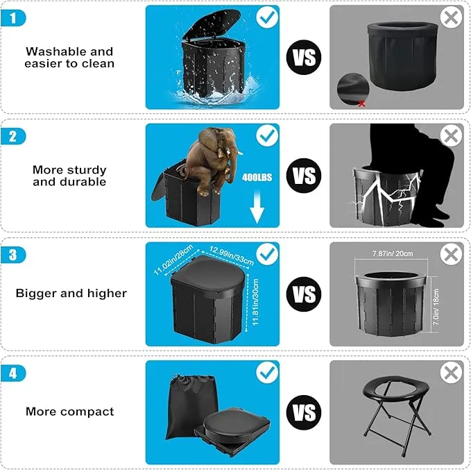Portable Camping Toilet for Adults with Reusable Collapsible Liner for Camping, Hiking, Fishing, Long Road Trips, Outdoor Activities