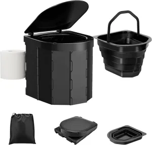 Portable Camping Toilet for Adults with Reusable Collapsible Liner for Camping, Hiking, Fishing, Long Road Trips, Outdoor Activities