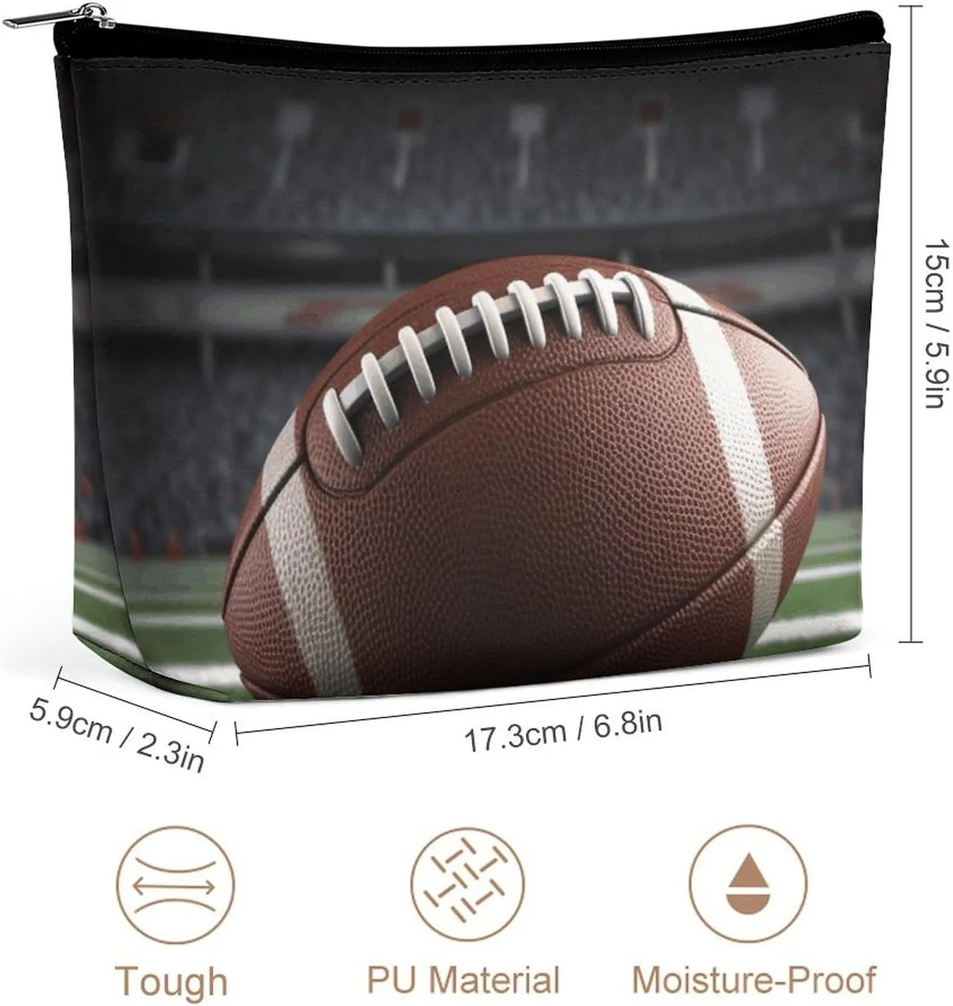 Portable Small Cosmetic Bag Cute Travel Makeup Bag American Football Waterproof Toiletry Bag for Women