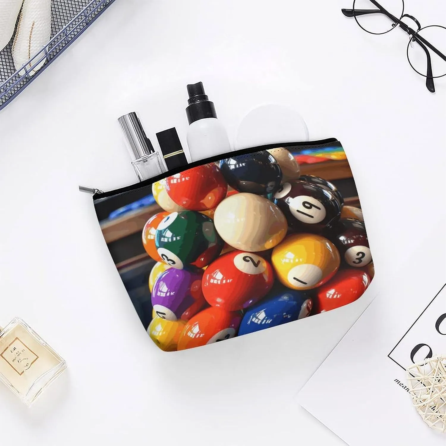 Portable Small Cosmetic Bag Cute Travel Makeup Bag Color Billiards Waterproof Toiletry Bag for Women