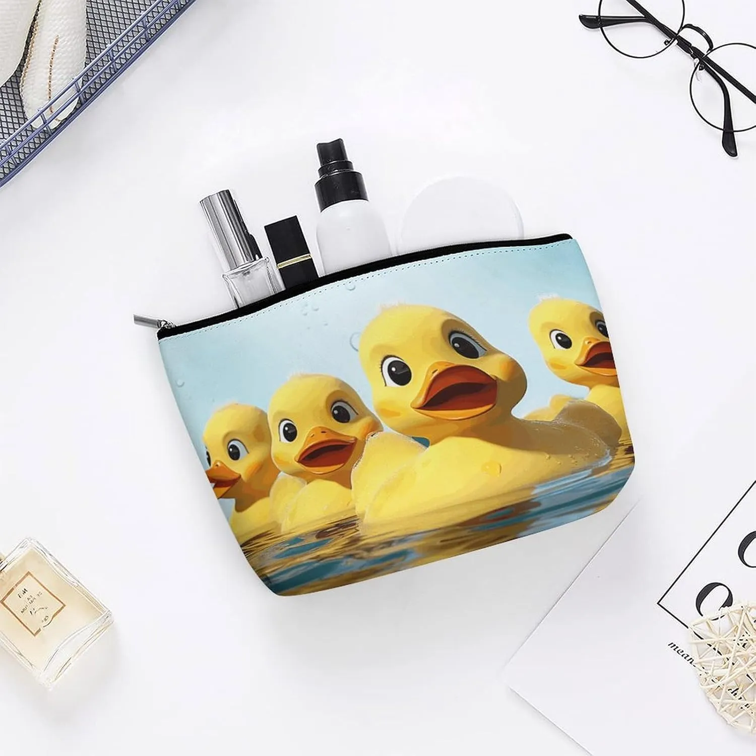 Portable Small Cosmetic Bag Cute Travel Makeup Bag Cute Yellow Rubber Ducky Waterproof Toiletry Bag for Women