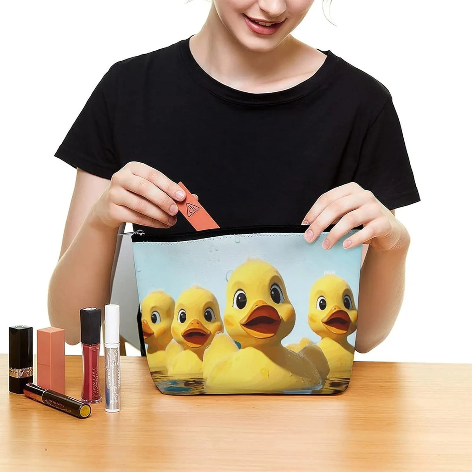 Portable Small Cosmetic Bag Cute Travel Makeup Bag Cute Yellow Rubber Ducky Waterproof Toiletry Bag for Women