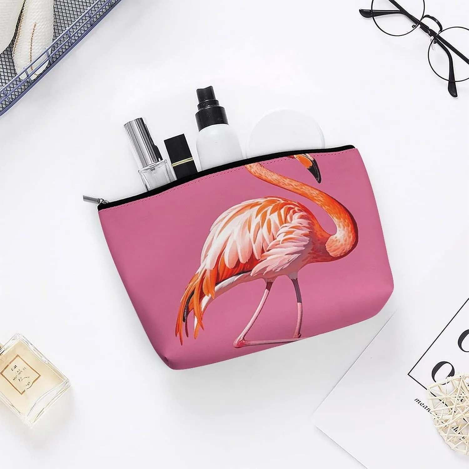Portable Small Cosmetic Bag Cute Travel Makeup Bag Flamingos Waterproof Toiletry Bag for Women