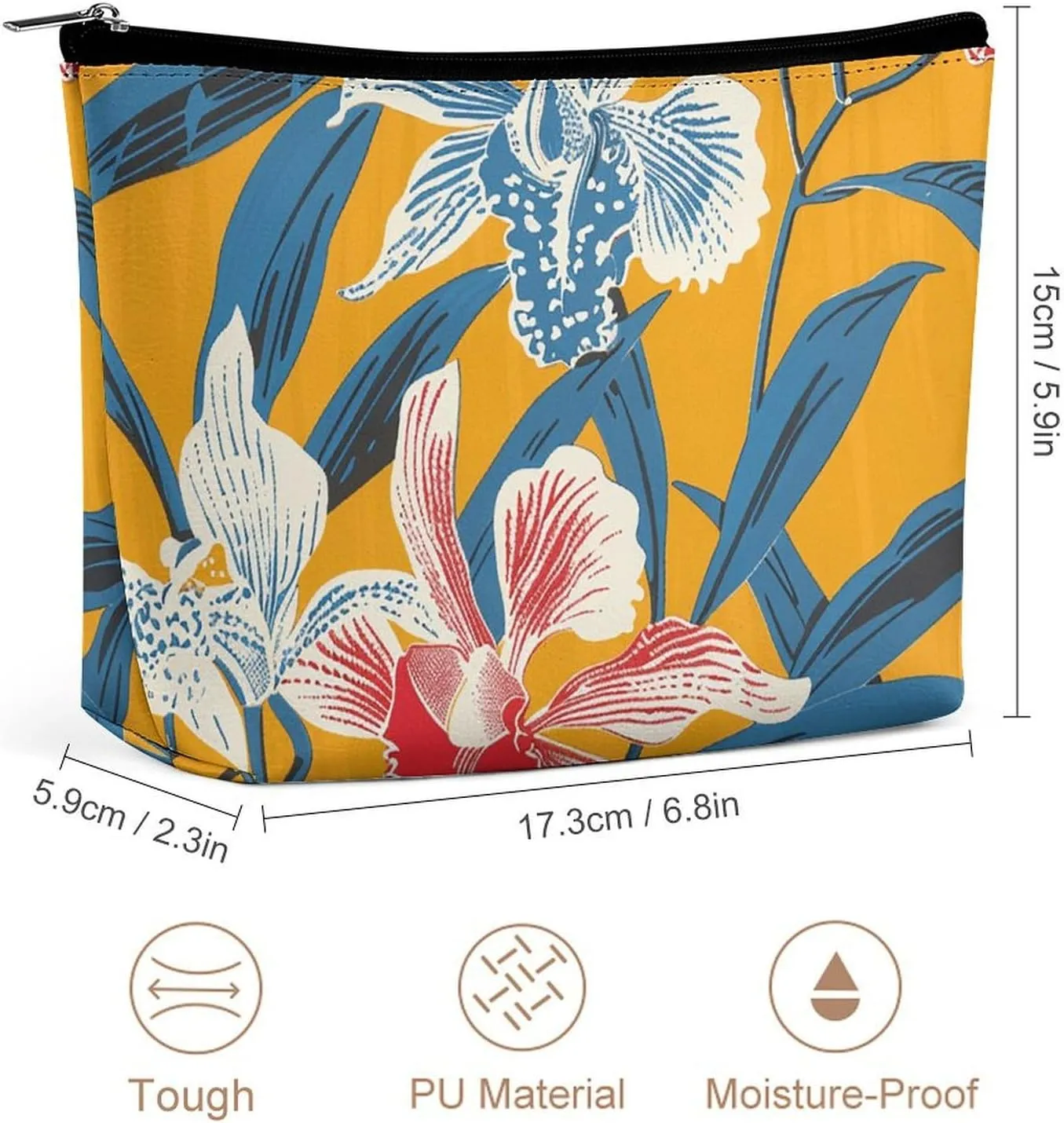 Portable Small Cosmetic Bag Cute Travel Makeup Bag Mustard Yellow Pattern Waterproof Toiletry Bag for Women