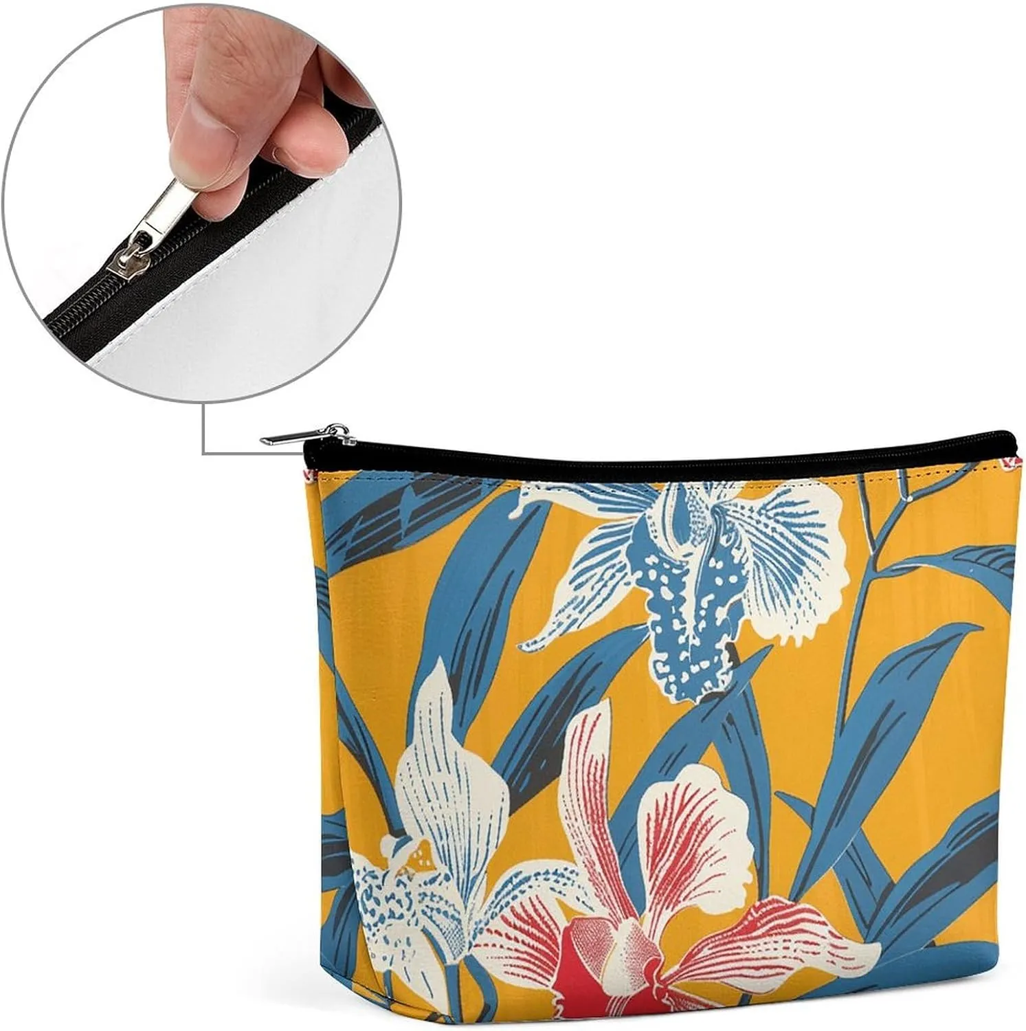 Portable Small Cosmetic Bag Cute Travel Makeup Bag Mustard Yellow Pattern Waterproof Toiletry Bag for Women
