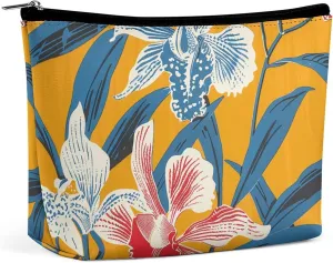 Portable Small Cosmetic Bag Cute Travel Makeup Bag Mustard Yellow Pattern Waterproof Toiletry Bag for Women