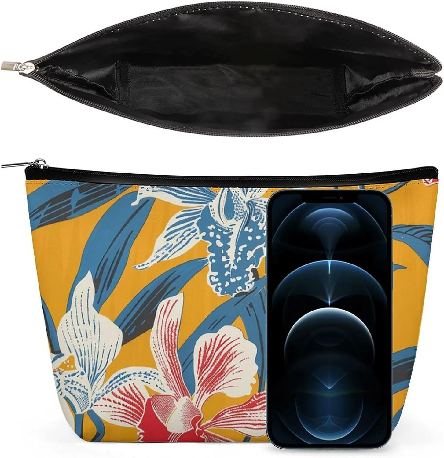 Portable Small Cosmetic Bag Cute Travel Makeup Bag Mustard Yellow Pattern Waterproof Toiletry Bag for Women