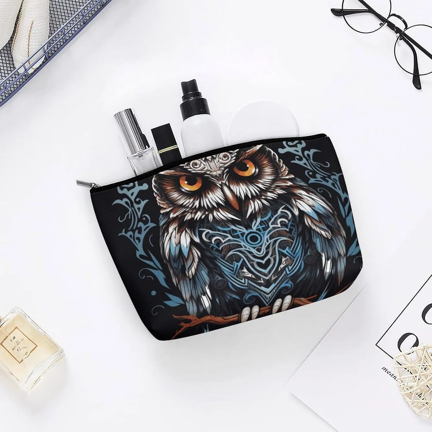 Portable Small Cosmetic Bag Cute Travel Makeup Bag Owl Waterproof Toiletry Bag for Women