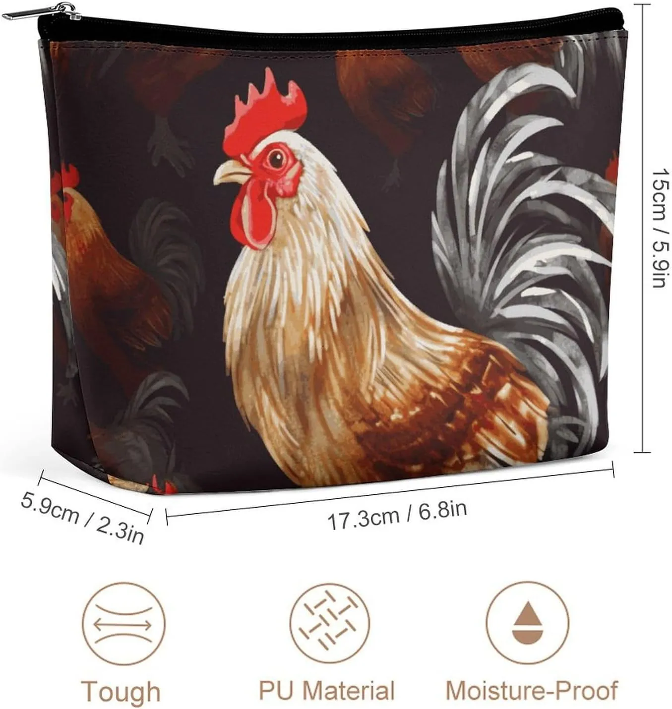 Portable Small Cosmetic Bag Cute Travel Makeup Bag Shine Rooster Waterproof Toiletry Bag for Women
