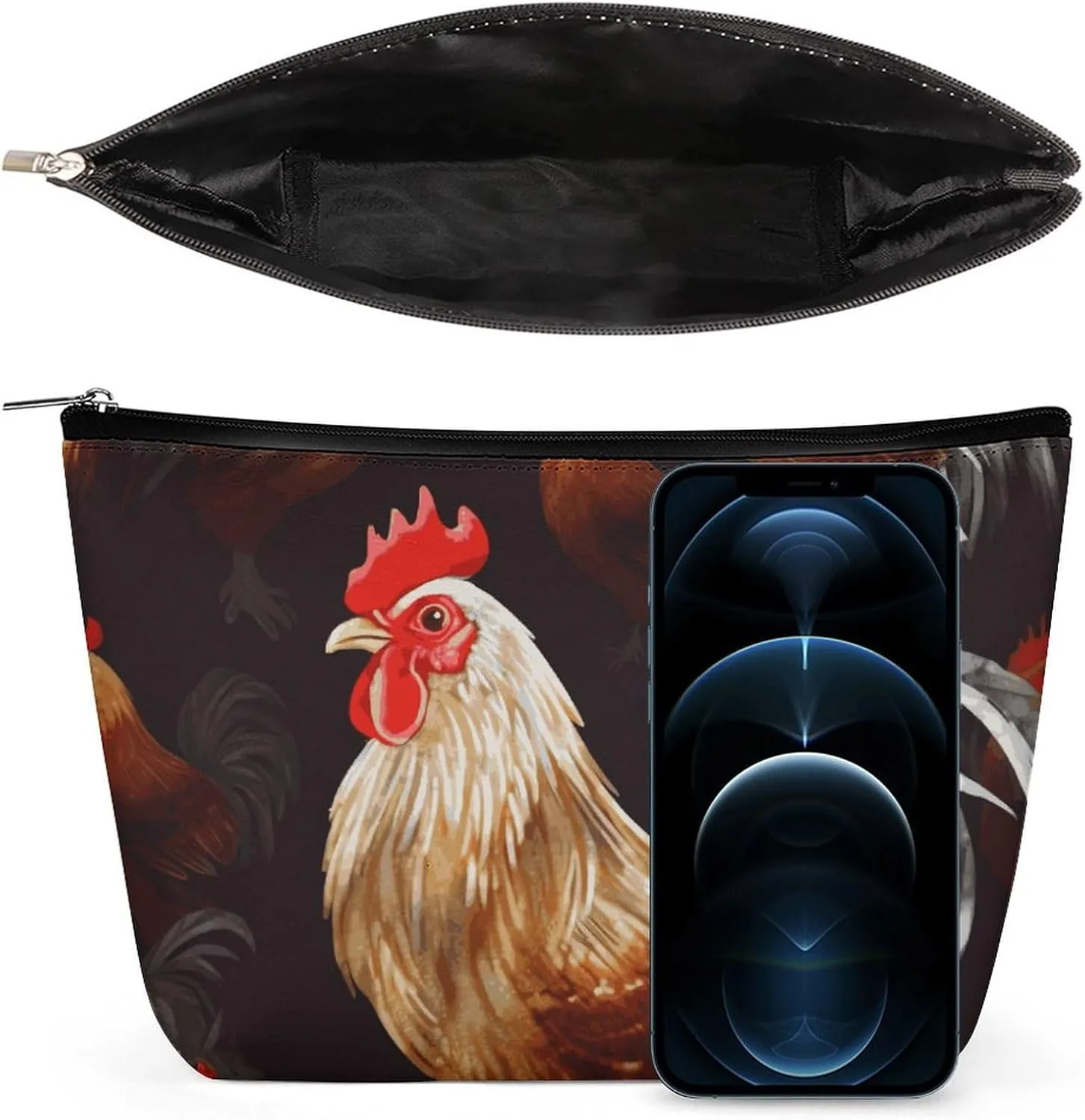 Portable Small Cosmetic Bag Cute Travel Makeup Bag Shine Rooster Waterproof Toiletry Bag for Women