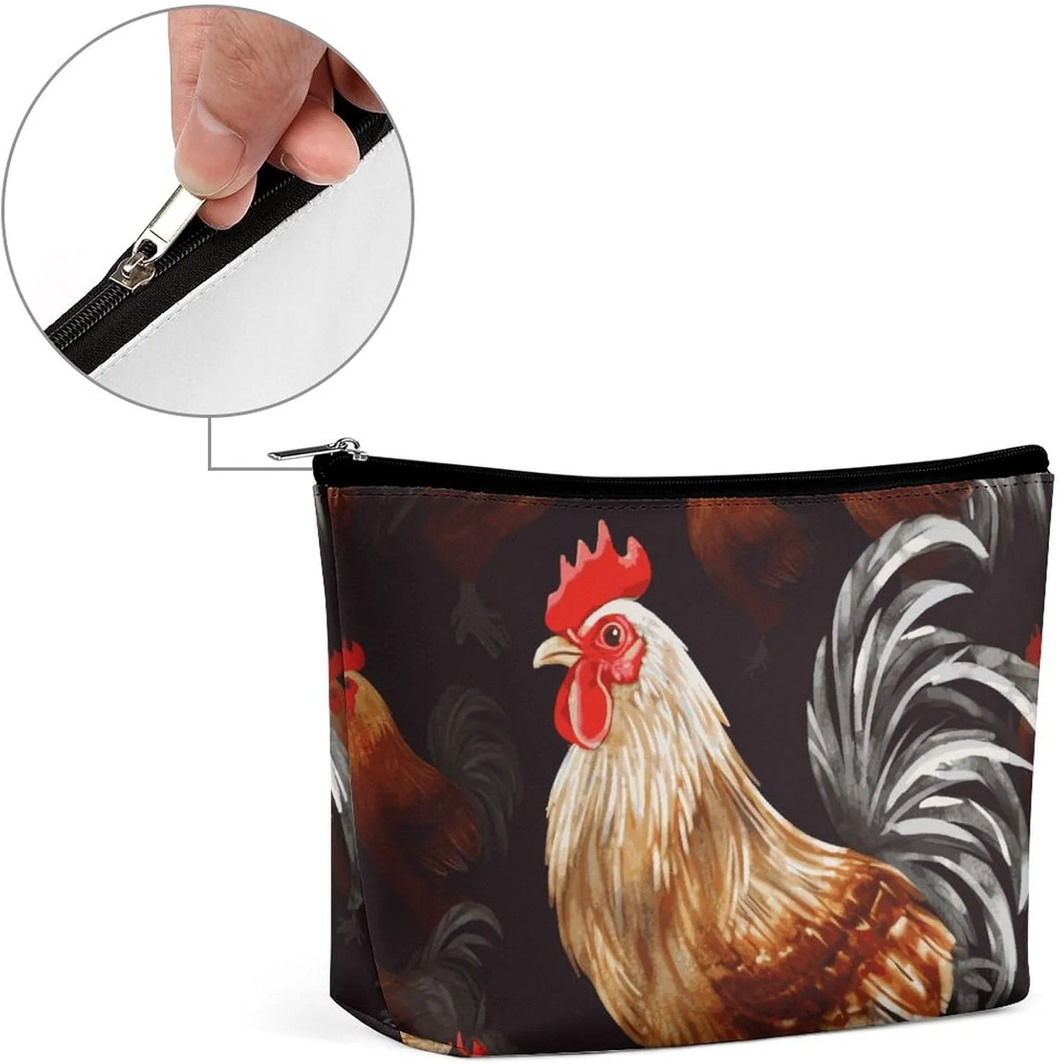Portable Small Cosmetic Bag Cute Travel Makeup Bag Shine Rooster Waterproof Toiletry Bag for Women