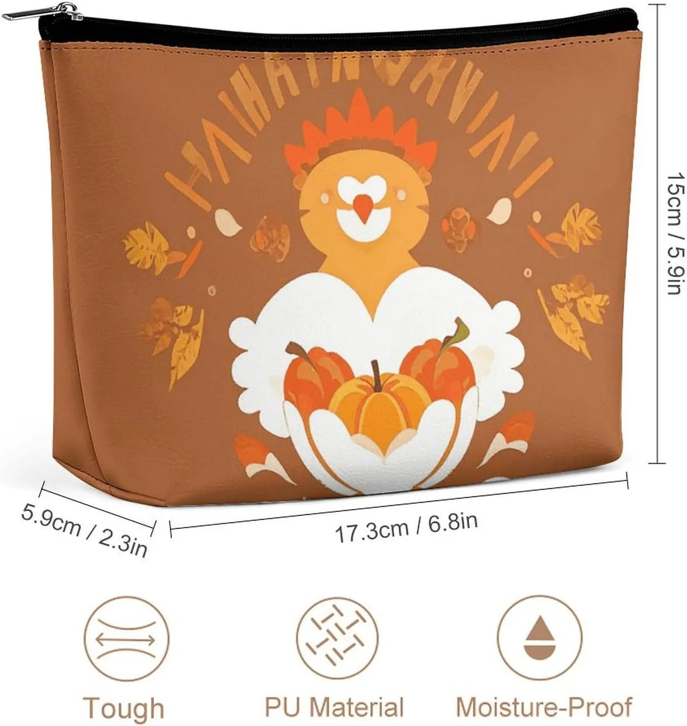 Portable Small Cosmetic Bag Cute Travel Makeup Bag Thanksgiving Day Waterproof Toiletry Bag for Women