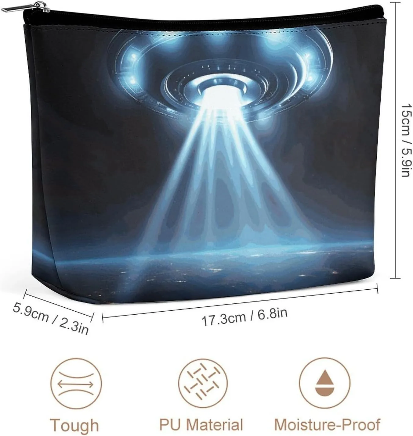 Portable Small Cosmetic Bag Cute Travel Makeup Bag UFO Spaceship Waterproof Toiletry Bag for Women