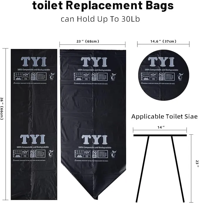 Portable Toilet Bags for Camping, 40 Count Toilet Replacement Bags, 8 Gallon, 30 Liter, 100% Biodegradeable for Use with 5 Gallon Bucket